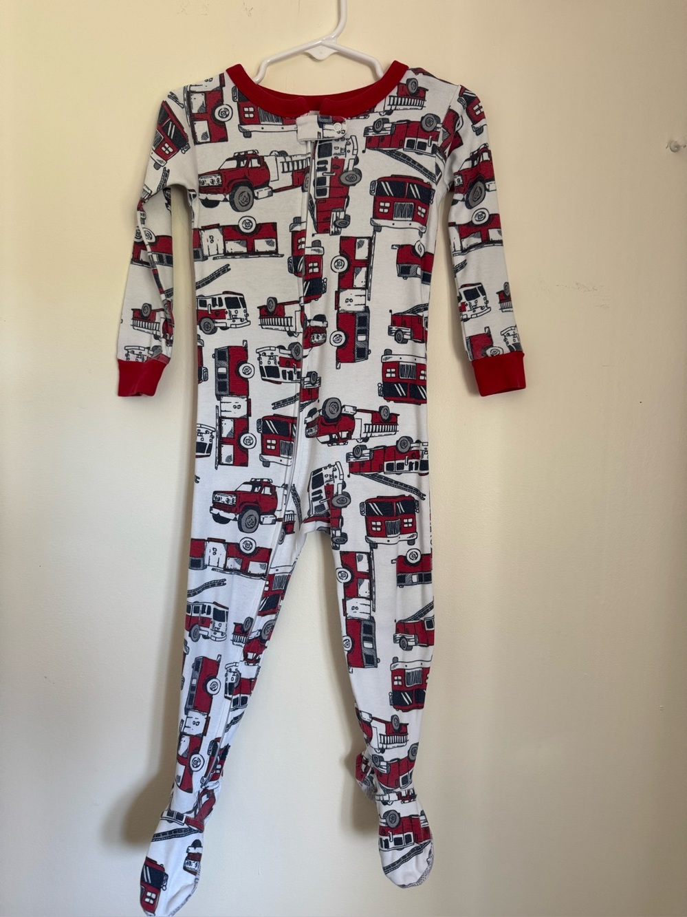 Carter’s Boys One Piece Footed Pajamas with Firetrucks, Size 2T
